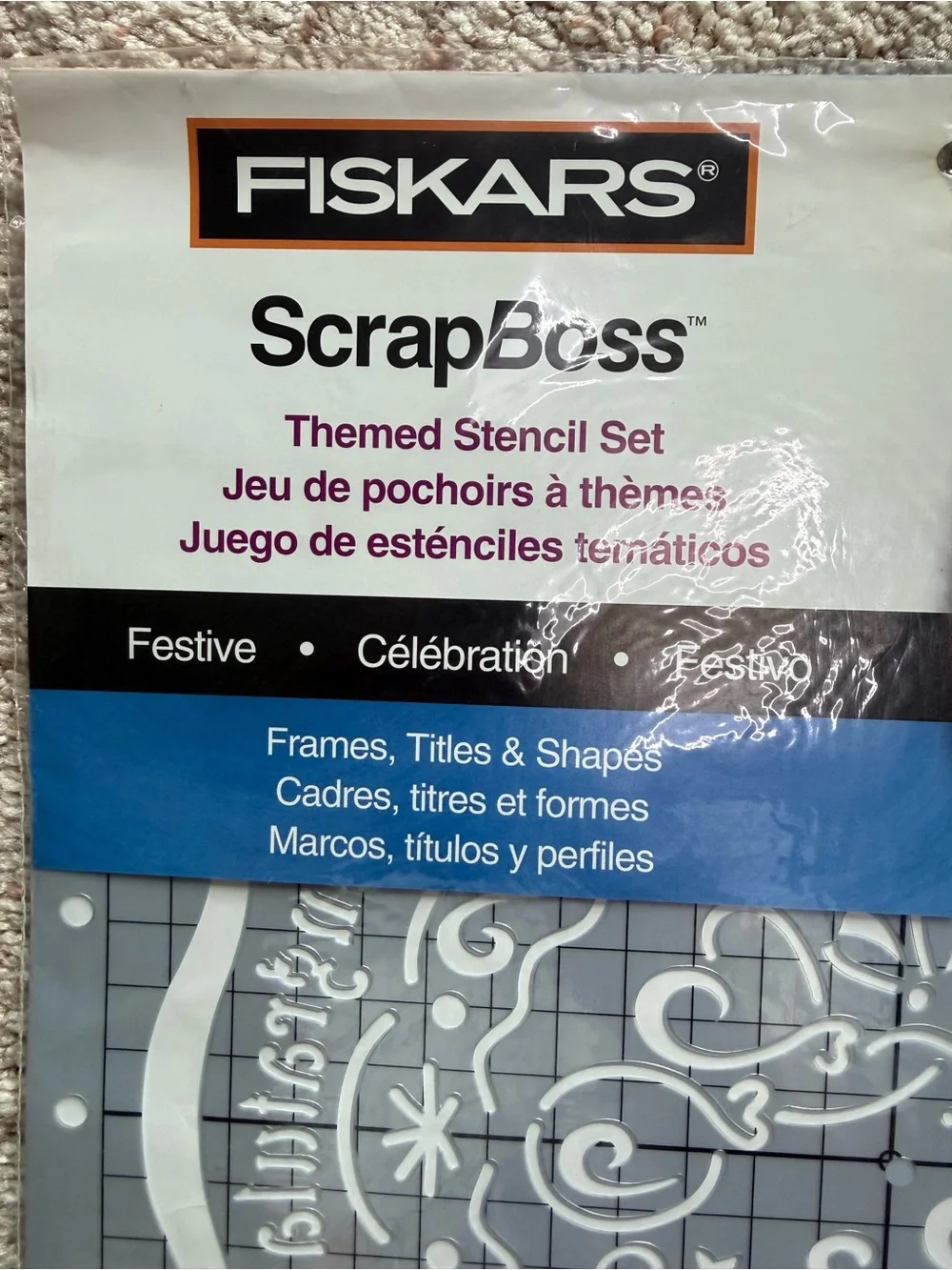 Fiskars ScrapBoss Festive Themed Stencil Set 12x12 - Embossing Template - New
